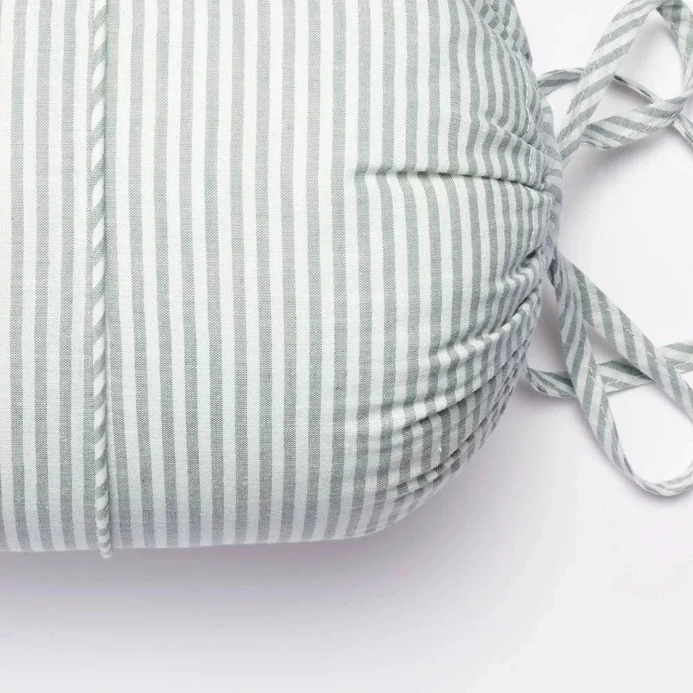Oversized Bolster Woven Striped with Piping Cylinder Throw Pillow White/Light
